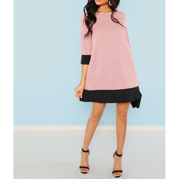 Pink Black Contrast Trim Shift Tunic Dress - Picture 4 of 6